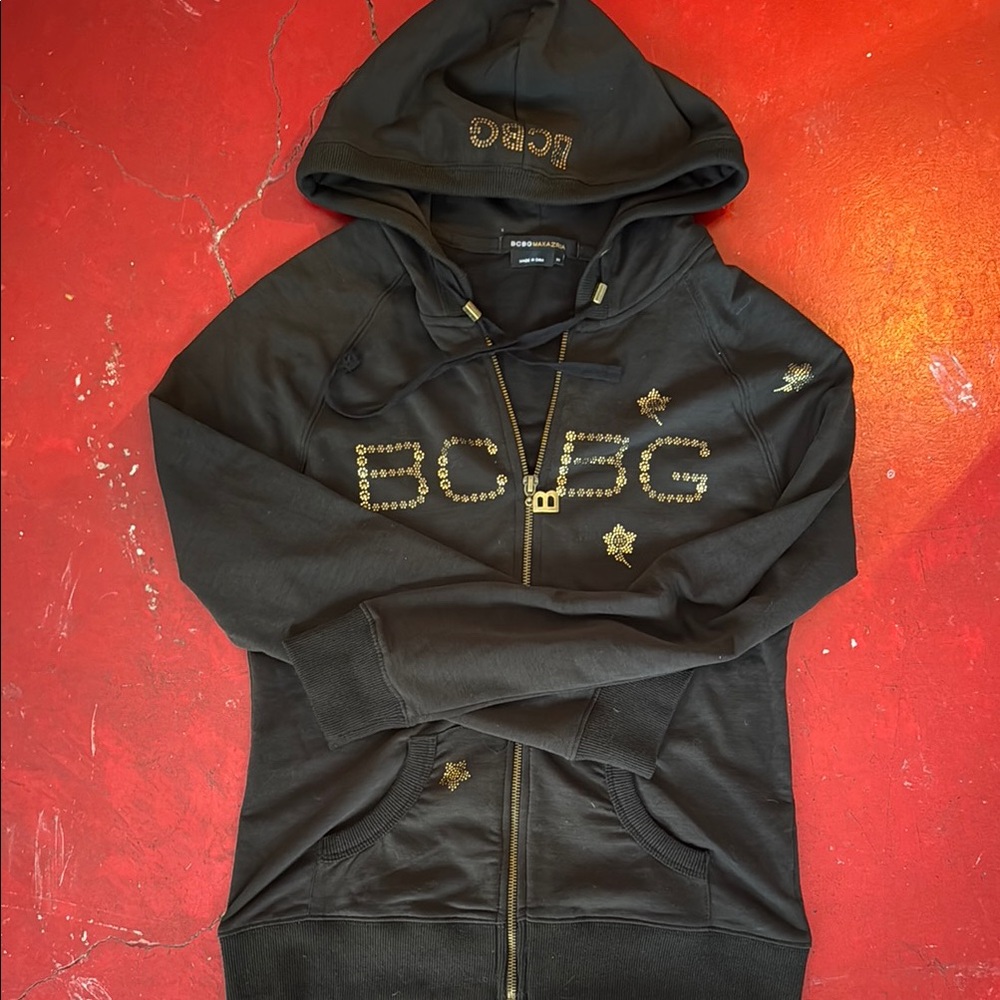 BCBG Black Zip-Up with Gold Detailing